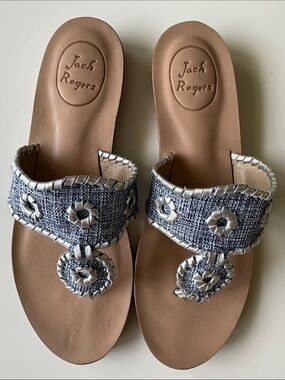 Jack Rogers Blue Tweed and Silver Classic Sandal